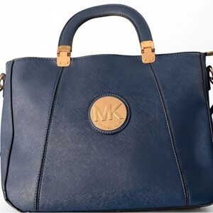 Blue Satchel Structured Design Gold Hardware